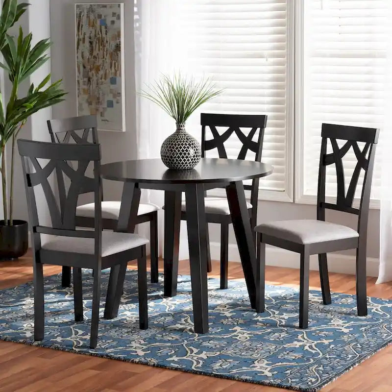 Derya Modern Transitional 5-Piece Wood Dining Set-Grey/Dark Brown