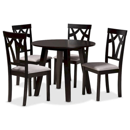 Derya Modern Transitional 5-Piece Wood Dining Set-Grey/Dark Brown
