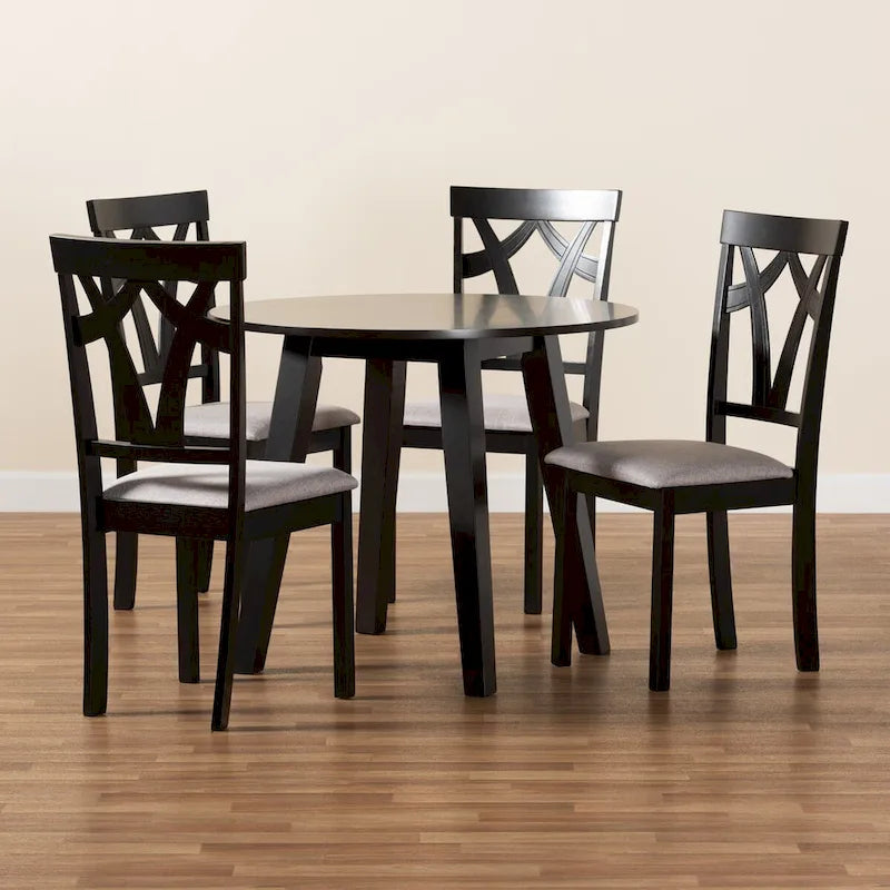 Derya Modern Transitional 5-Piece Wood Dining Set-Grey/Dark Brown