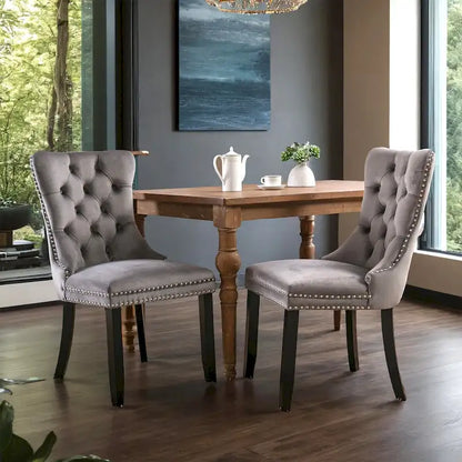 Modern, High-end Tufted Solid Wood Contemporary Velvet Upholstered Dining Chair with Wood Legs Nailhead Trim 2-Pcs Set