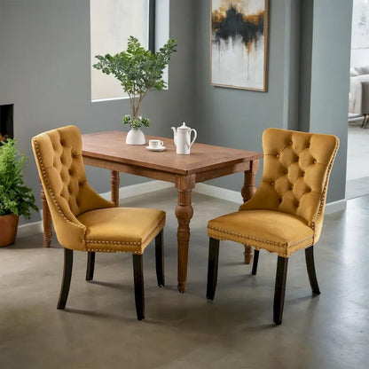 Modern, High-end Tufted Solid Wood Contemporary Velvet Upholstered Dining Chair with Wood Legs Nailhead Trim 2-Pcs Set