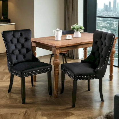 Modern, High-end Tufted Solid Wood Contemporary Velvet Upholstered Dining Chair with Wood Legs Nailhead Trim 2-Pcs Set