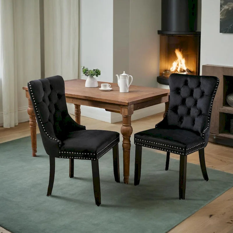 Modern, High-end Tufted Solid Wood Contemporary Velvet Upholstered Dining Chair with Wood Legs Nailhead Trim 2-Pcs Set