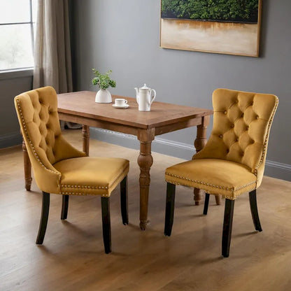 Modern, High-end Tufted Solid Wood Contemporary Velvet Upholstered Dining Chair with Wood Legs Nailhead Trim 2-Pcs Set