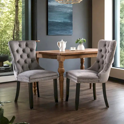 Modern, High-end Tufted Solid Wood Contemporary Velvet Upholstered Dining Chair with Wood Legs Nailhead Trim 2-Pcs Set
