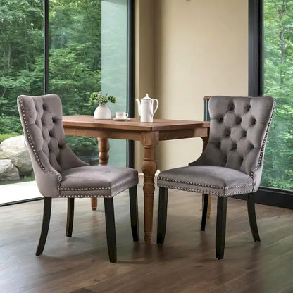Modern, High-end Tufted Solid Wood Contemporary Velvet Upholstered Dining Chair with Wood Legs Nailhead Trim 2-Pcs Set