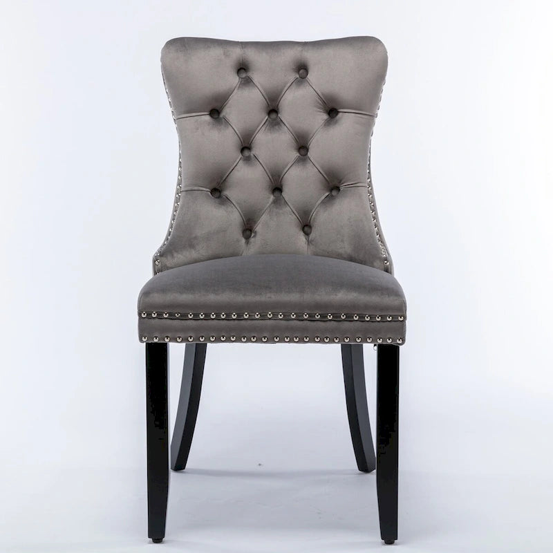Modern, High-end Tufted Solid Wood Contemporary Velvet Upholstered Dining Chair with Wood Legs Nailhead Trim 2-Pcs Set