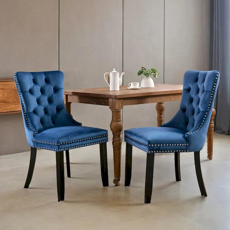 Modern, High-end Tufted Solid Wood Contemporary Velvet Upholstered Dining Chair with Wood Legs Nailhead Trim 2-Pcs Set