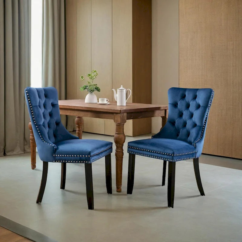 Modern, High-end Tufted Solid Wood Contemporary Velvet Upholstered Dining Chair with Wood Legs Nailhead Trim 2-Pcs Set