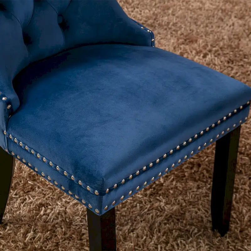 Modern, High-end Tufted Solid Wood Contemporary Velvet Upholstered Dining Chair with Wood Legs Nailhead Trim 2-Pcs Set