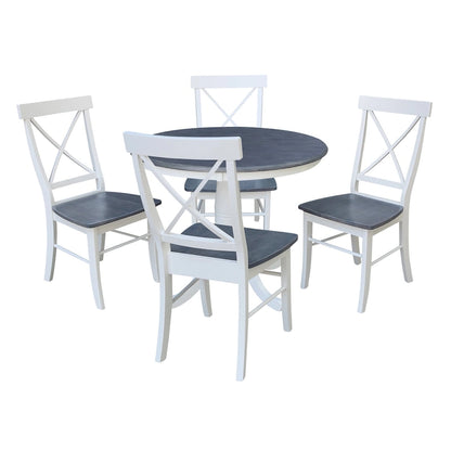 36 in Round Top Pedestal Dining Table with 4 X-back Dining Chairs