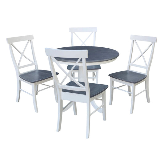 36 in Round Top Pedestal Dining Table with 4 X-back Dining Chairs