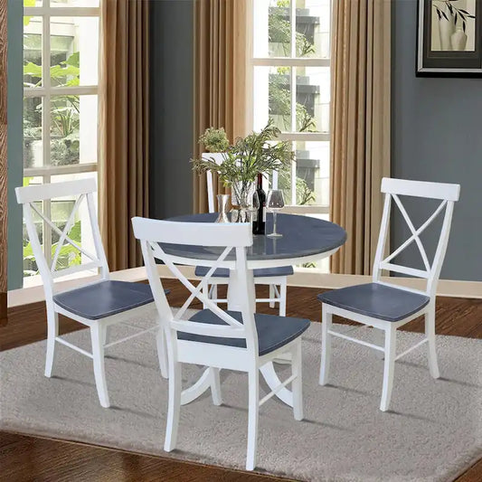 36 in Round Top Pedestal Dining Table with 4 X-back Dining Chairs