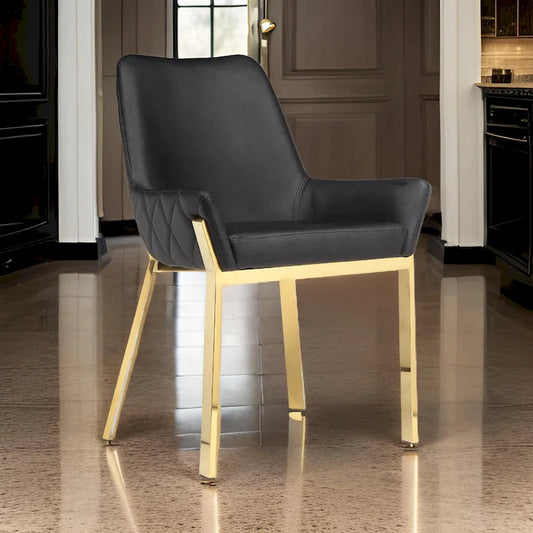 Fuma 23 Inch Dining Accent Chair Set of 2, Tufted, Black Faux Leather, Gold