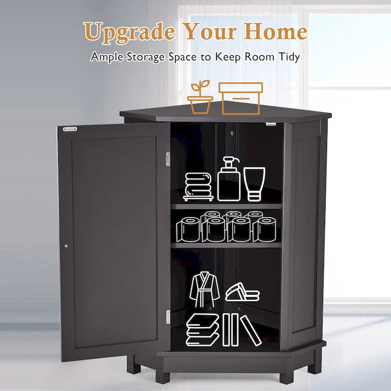 Bathroom Cabinet Triangle Corner Storage Cabinet with Shelf Modern Style - 17.5 L x 17.5 W x 31.4 H