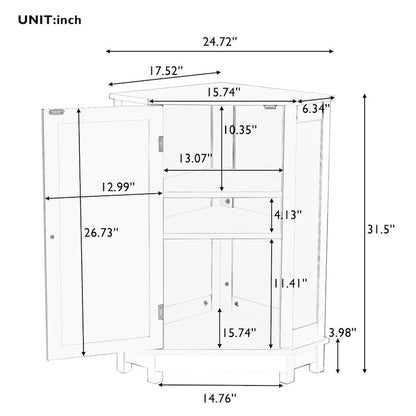 Bathroom Cabinet Triangle Corner Storage Cabinet with Shelf Modern Style - 17.5 L x 17.5 W x 31.4 H