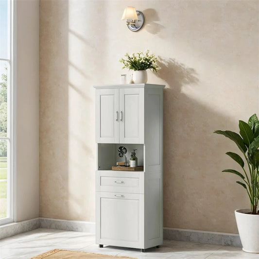 Tall Bathroom Cabinet with Laundry Basket,Large Storage Space