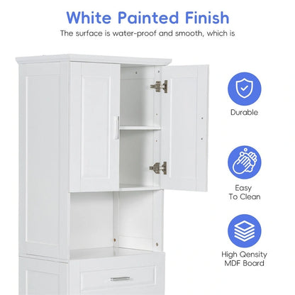 Tall Bathroom Cabinet with Laundry Basket,Large Storage Space