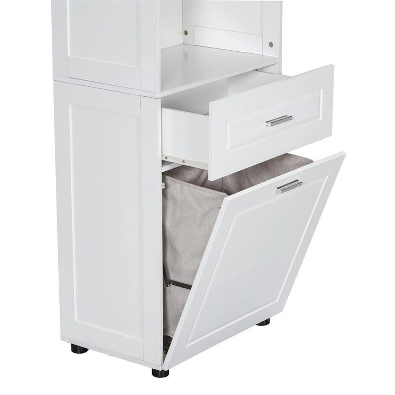 Tall Bathroom Cabinet with Laundry Basket,Large Storage Space