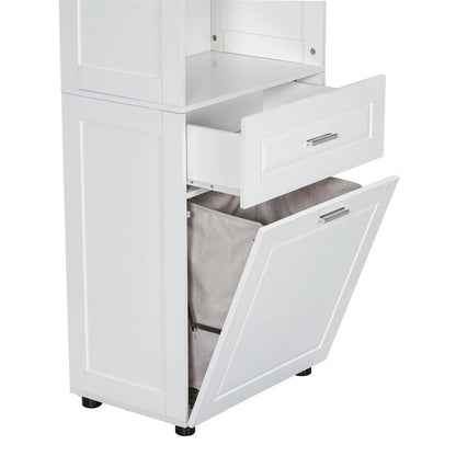 Tall Bathroom Cabinet with Laundry Basket,Large Storage Space