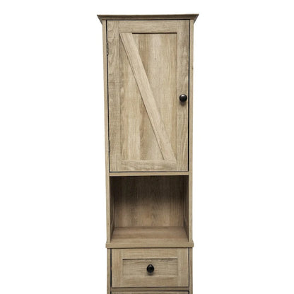 Farmhouse Freestanding Linen Tower with Shelves, Drawer, and Doors