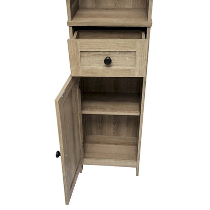 Farmhouse Freestanding Linen Tower with Shelves, Drawer, and Doors