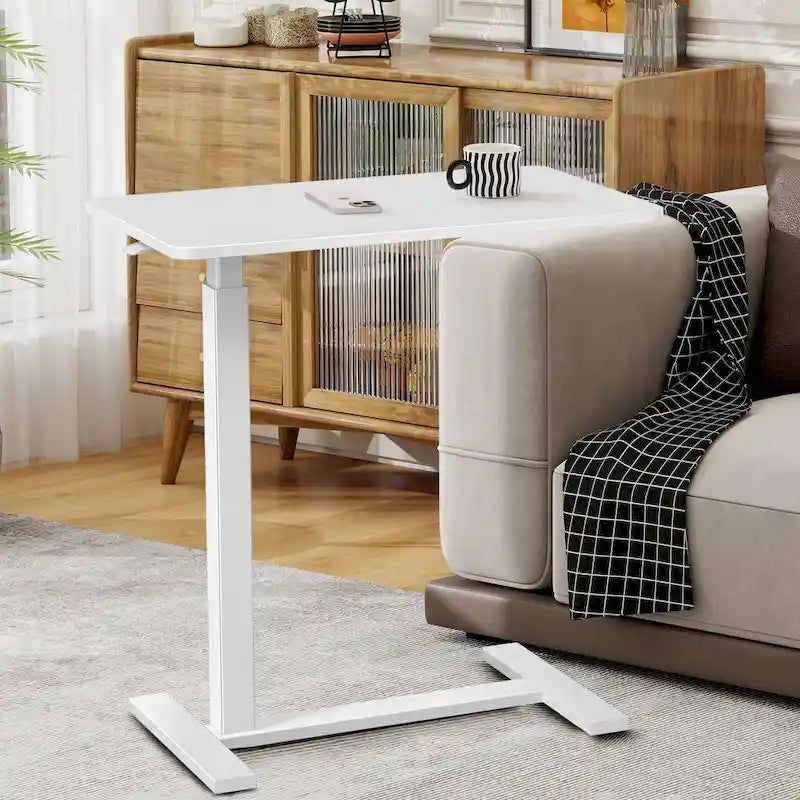 Mobile Standing Desk with Wheels Pneumatic Laptop Desk Rolling Computer Cart Movable Height Adjustable Small Stand Desk Home