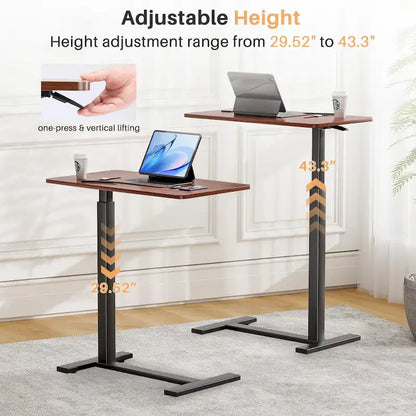 Mobile Standing Desk with Wheels Pneumatic Laptop Desk Rolling Computer Cart Movable Height Adjustable Small Stand Desk Home