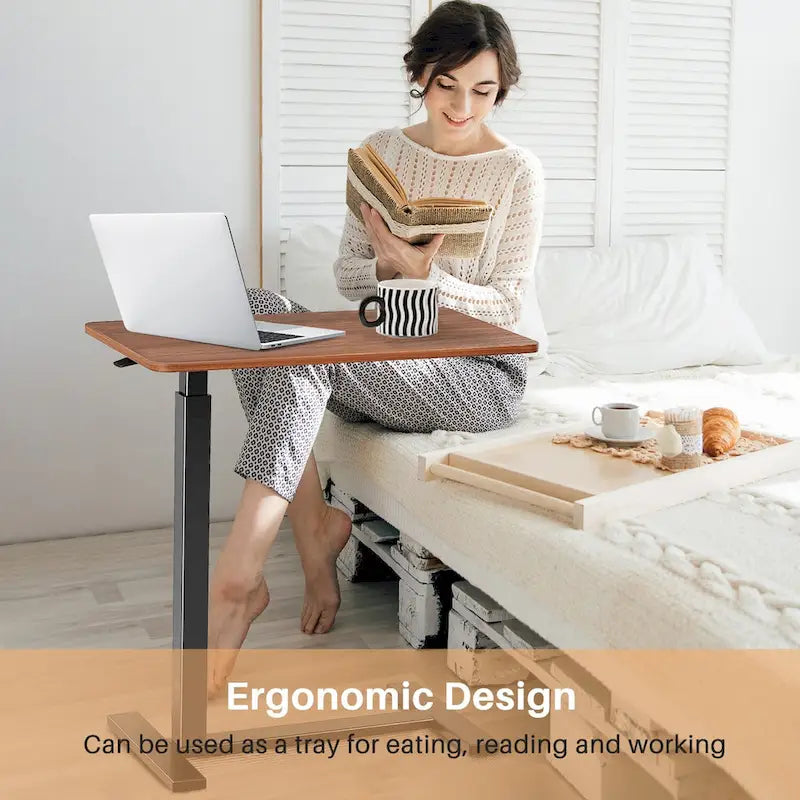 Mobile Standing Desk with Wheels Pneumatic Laptop Desk Rolling Computer Cart Movable Height Adjustable Small Stand Desk Home