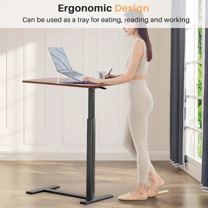 Mobile Standing Desk with Wheels Pneumatic Laptop Desk Rolling Computer Cart Movable Height Adjustable Small Stand Desk Home