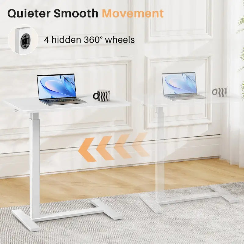 Mobile Standing Desk with Wheels Pneumatic Laptop Desk Rolling Computer Cart Movable Height Adjustable Small Stand Desk Home