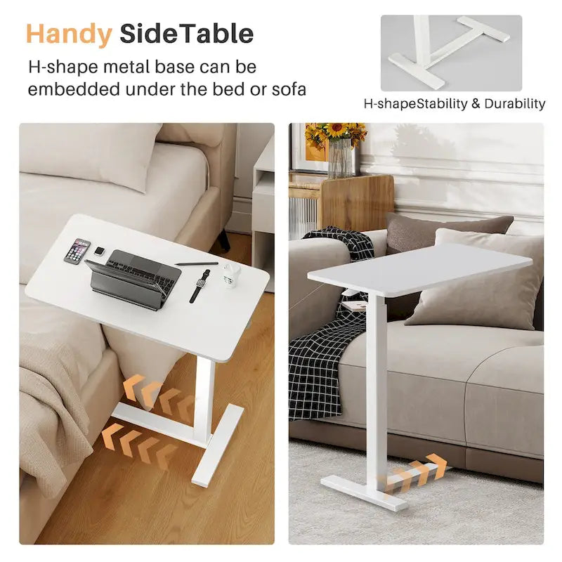 Mobile Standing Desk with Wheels Pneumatic Laptop Desk Rolling Computer Cart Movable Height Adjustable Small Stand Desk Home