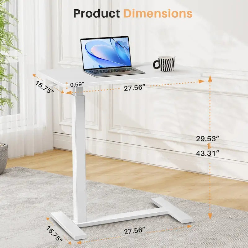 Mobile Standing Desk with Wheels Pneumatic Laptop Desk Rolling Computer Cart Movable Height Adjustable Small Stand Desk Home