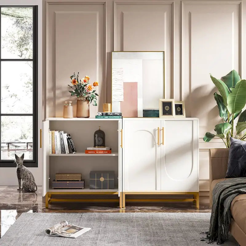 Sideboard Buffet Cabinet with Storage, Modern 4 Doors Buffets with Adjustable Shelf for Living Room Kitchen Dining Room Hallway