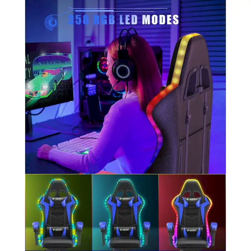 RGB Gaming Chair with LED Lights and Ergonomic Computer Chair