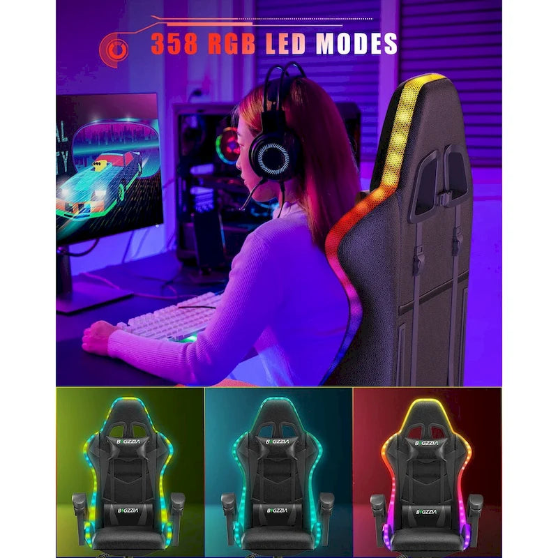RGB Gaming Chair with LED Lights and Ergonomic Computer Chair