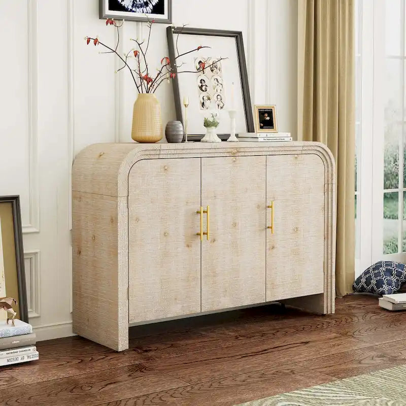 Retro Minimalist Curved Sideboard with Adjustable Dividers