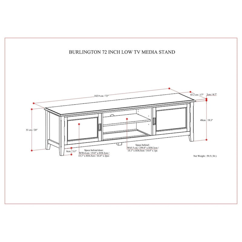 WYNDENHALL Portland SOLID WOOD 72 Wide Transitional TV Media Stand in Mahogany Brown For TVs up to 80 - 17 D x 72 W x 20 H