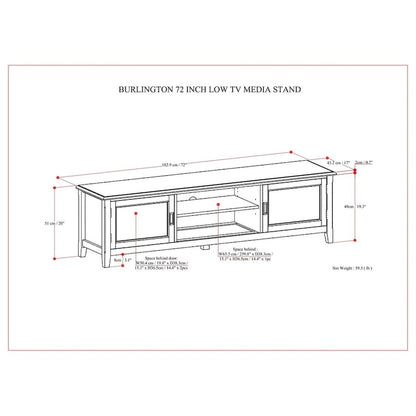WYNDENHALL Portland SOLID WOOD 72 Wide Transitional TV Media Stand in Mahogany Brown For TVs up to 80 - 17 D x 72 W x 20 H
