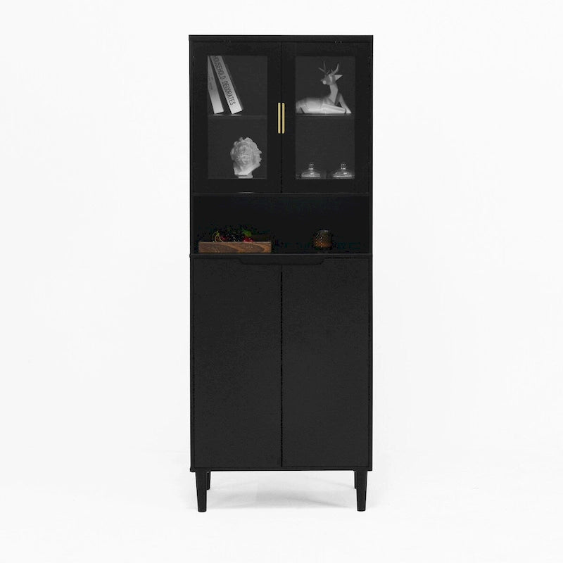 Tall Storage Show Cabinet with 2 Glass Display Door & 2 Doors