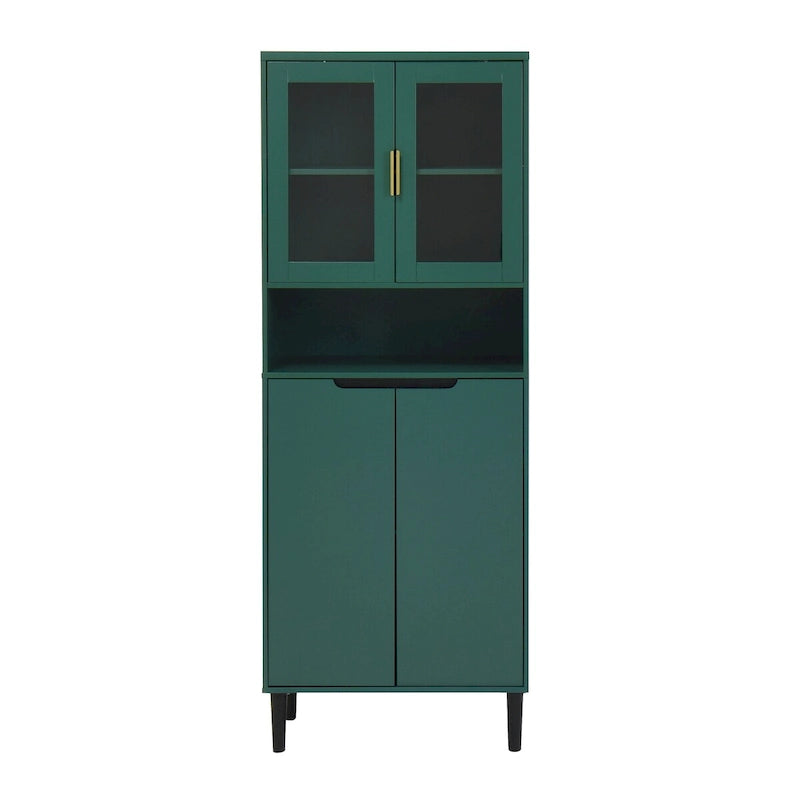 Tall Storage Show Cabinet with 2 Glass Display Door & 2 Doors