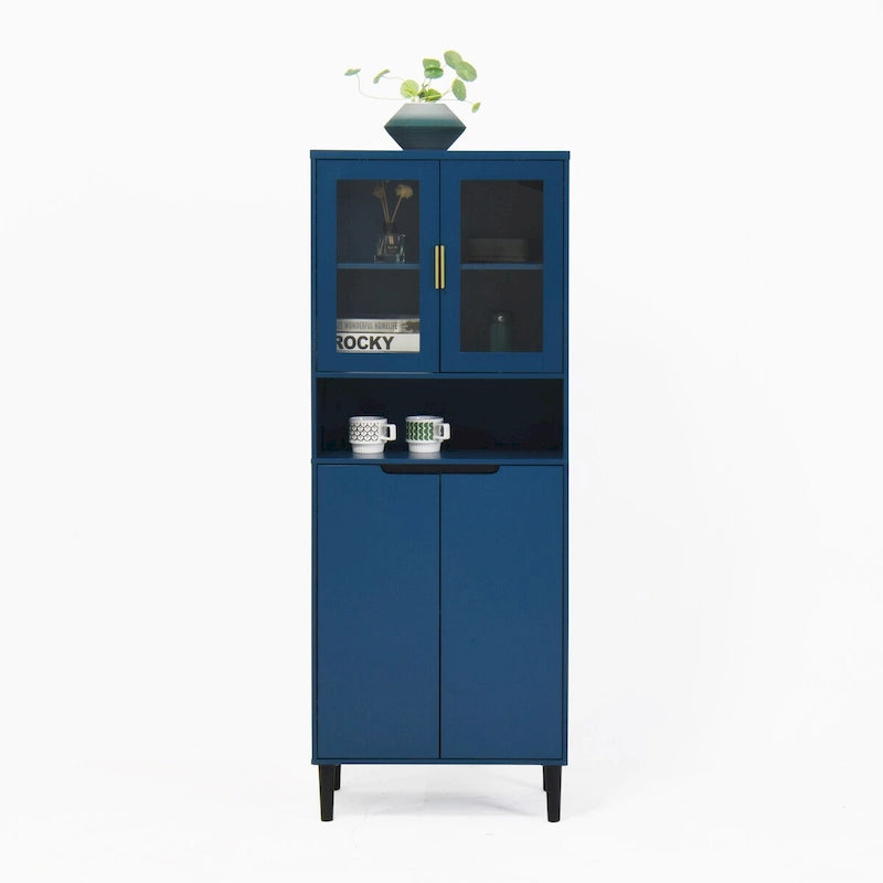 Tall Storage Show Cabinet with 2 Glass Display Door & 2 Doors