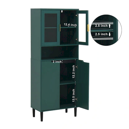 Tall Storage Show Cabinet with 2 Glass Display Door & 2 Doors
