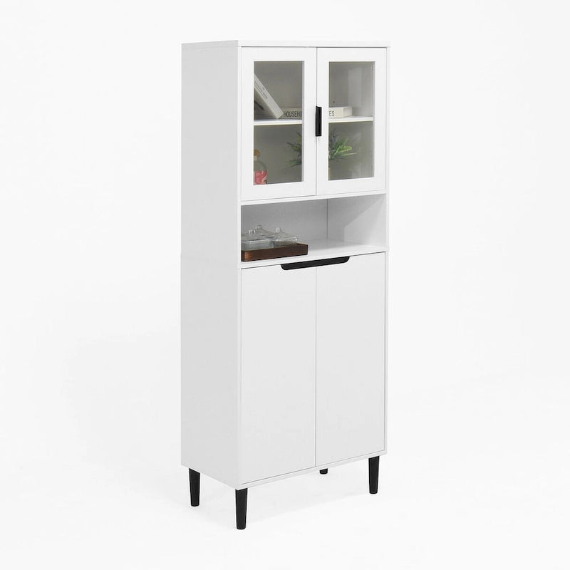 Tall Storage Show Cabinet with 2 Glass Display Door & 2 Doors