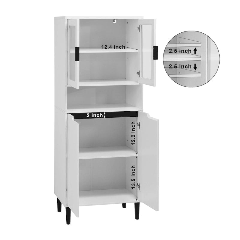Tall Storage Show Cabinet with 2 Glass Display Door & 2 Doors