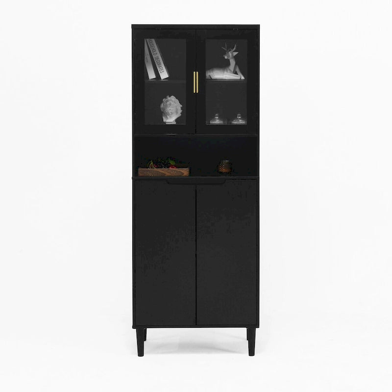Tall Storage Show Cabinet with 2 Glass Display Door & 2 Doors