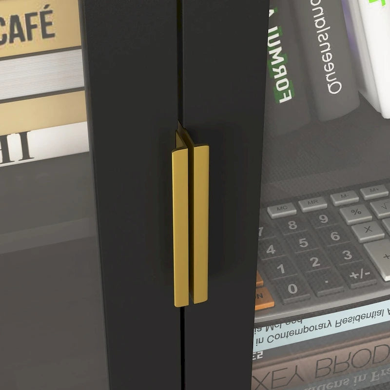 Tall Storage Show Cabinet with 2 Glass Display Door & 2 Doors