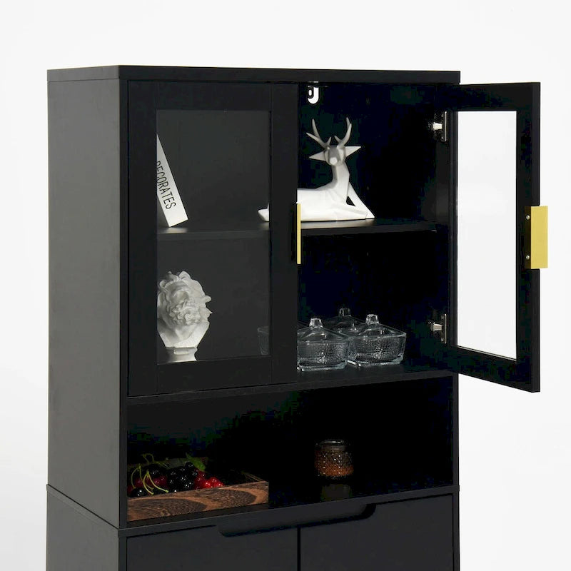Tall Storage Show Cabinet with 2 Glass Display Door & 2 Doors