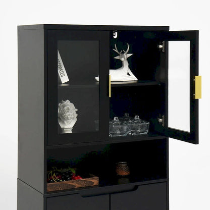 Tall Storage Show Cabinet with 2 Glass Display Door & 2 Doors