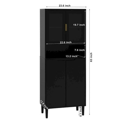 Tall Storage Show Cabinet with 2 Glass Display Door & 2 Doors